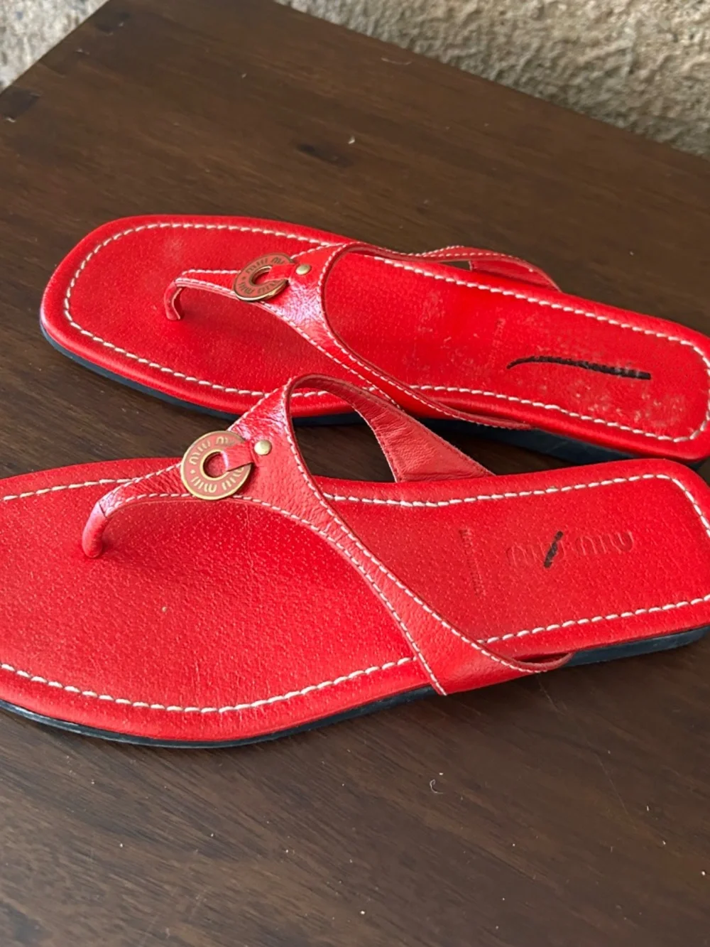 Authentic Miu Miu Red Leather Thong Sandals | Made in Italy | US 6.5